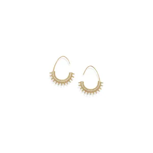 14 Karat Gold Plated Beaded Wire Earrings with CZs