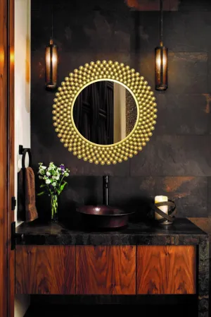 Ali.G.I Metal Bobble Mirror for Home Decor in Gold Frame // Bobble Mirror for Bedroom, Wash Besin, Office, Hotel, Washroom, Living Room Restaurant,size 24"