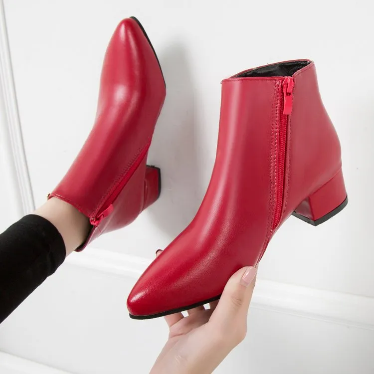Amozae  2022 Fashion Women Boots Casual Leather Low High Heels Spring Shoes Woman Pointed Toe Rubber Ankle Boots Black Red Zapatos Mujer