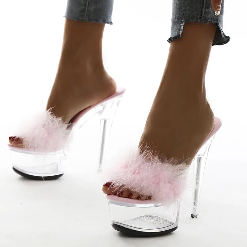 Amozae---Back to school outfit   Woman Fur Platform Slippers Summer Women's Transparent High Heel   Women   Pump Ladies Peep Toe Footwear Female PVC Shoes