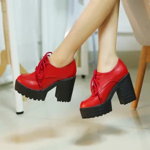 Amozae Classic Lace-up Ankle Boots For Women Red White Short Boots Women Euro Style Women's Shoes Autumn Spring Punk High Heels Shoes