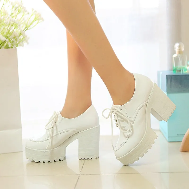 Amozae Classic Lace-up Ankle Boots For Women Red White Short Boots Women Euro Style Women's Shoes Autumn Spring Punk High Heels Shoes