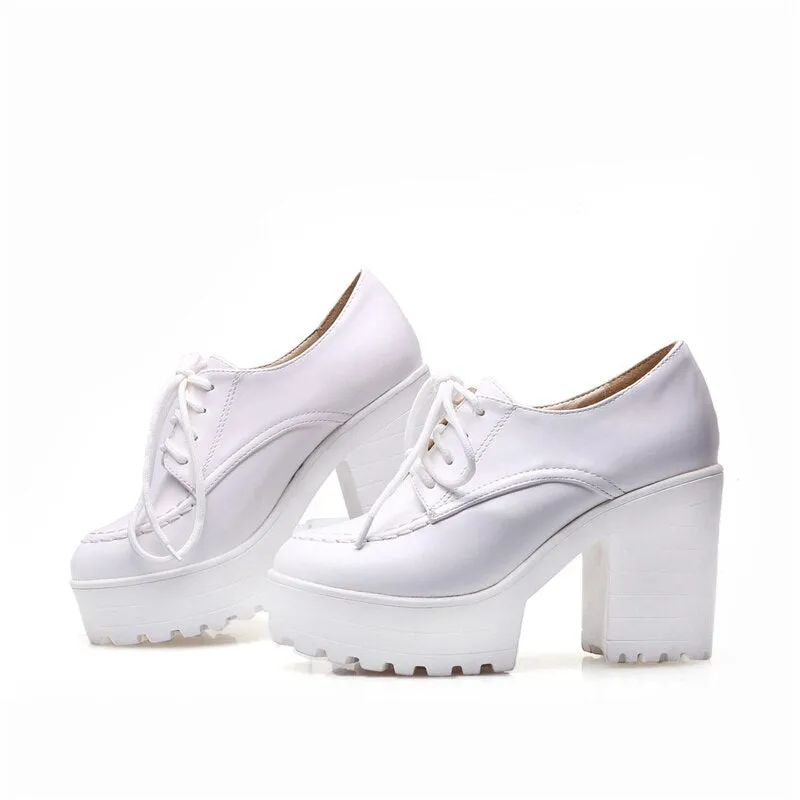 Amozae Classic Lace-up Ankle Boots For Women Red White Short Boots Women Euro Style Women's Shoes Autumn Spring Punk High Heels Shoes