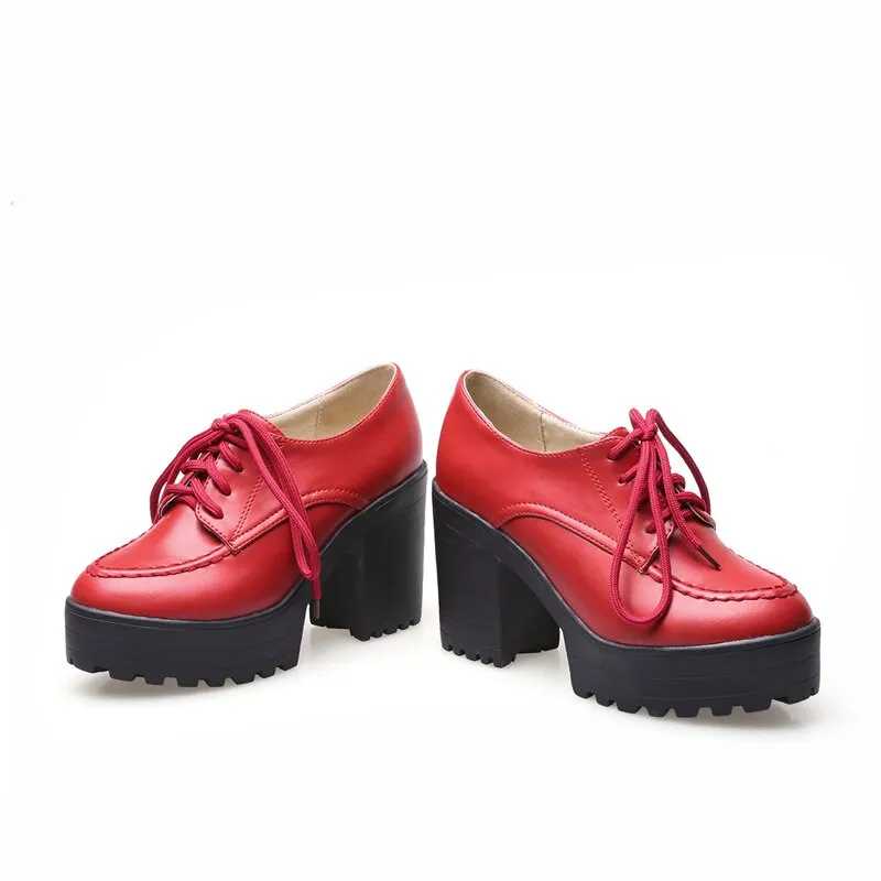 Amozae Classic Lace-up Ankle Boots For Women Red White Short Boots Women Euro Style Women's Shoes Autumn Spring Punk High Heels Shoes