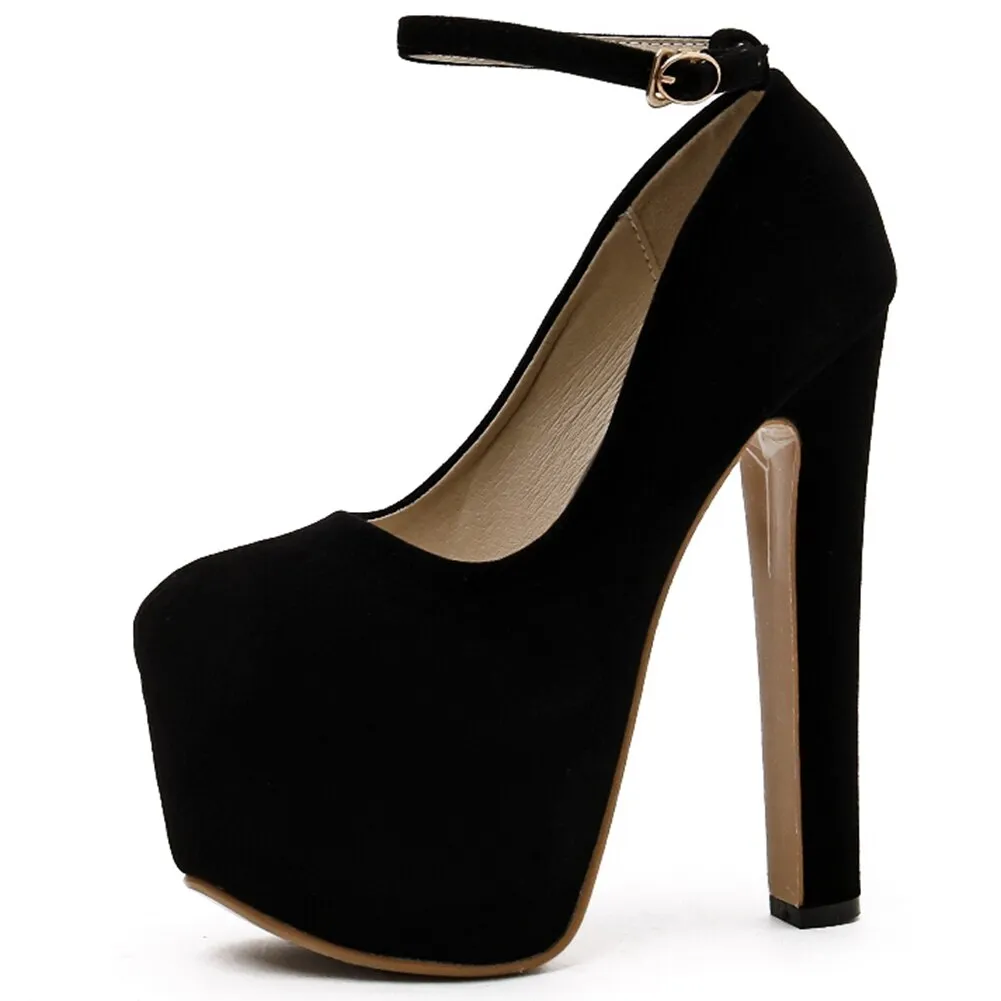 Amozae-New Ladies High Platform Pumps Fashion Ankle Strap Thick High Heels Pumps Women   Party Office   Shoes Woman