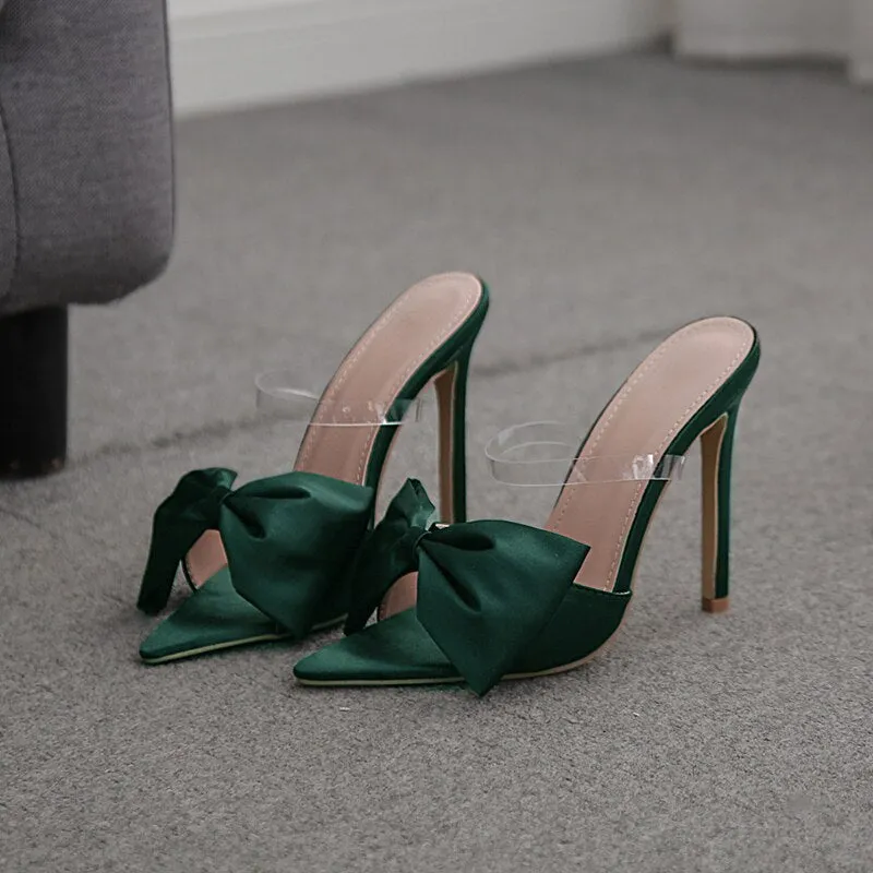 Amozae- Summer Casual Women Pointed Toe Stiletto Heels Slipper Lady   11.5cm High Fetish Heels Fashion Bowknot Party Muller Shoes