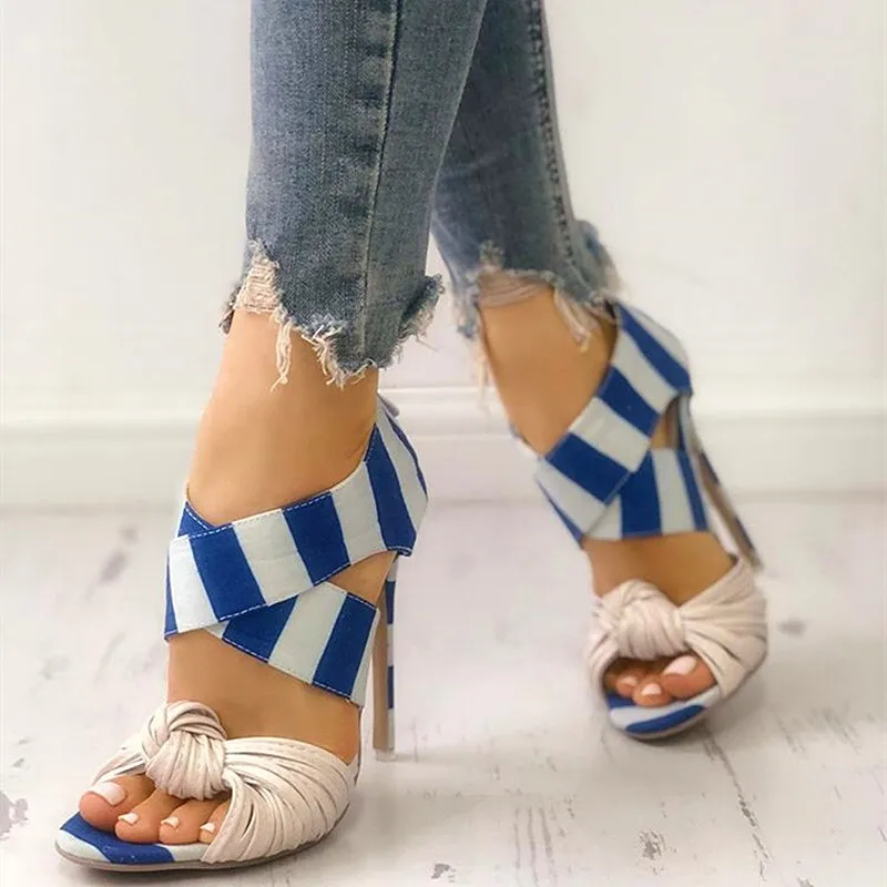 Amozae-Summer Women Shoes Peep Toe Sandals Ladies Pumps High Heels Stiletto Pumps Mixed Colors Cross Strappy Platform Party Sandals