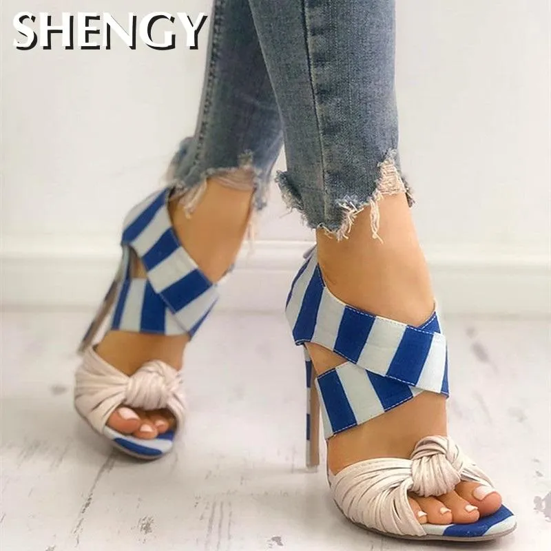 Amozae-Summer Women Shoes Peep Toe Sandals Ladies Pumps High Heels Stiletto Pumps Mixed Colors Cross Strappy Platform Party Sandals
