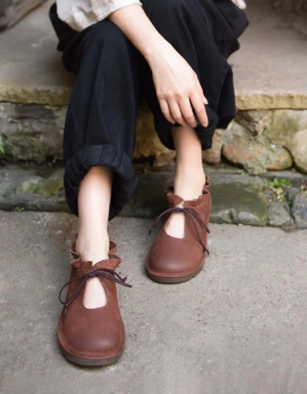 Ankle Lace-up Handmade Soft Leather Flats