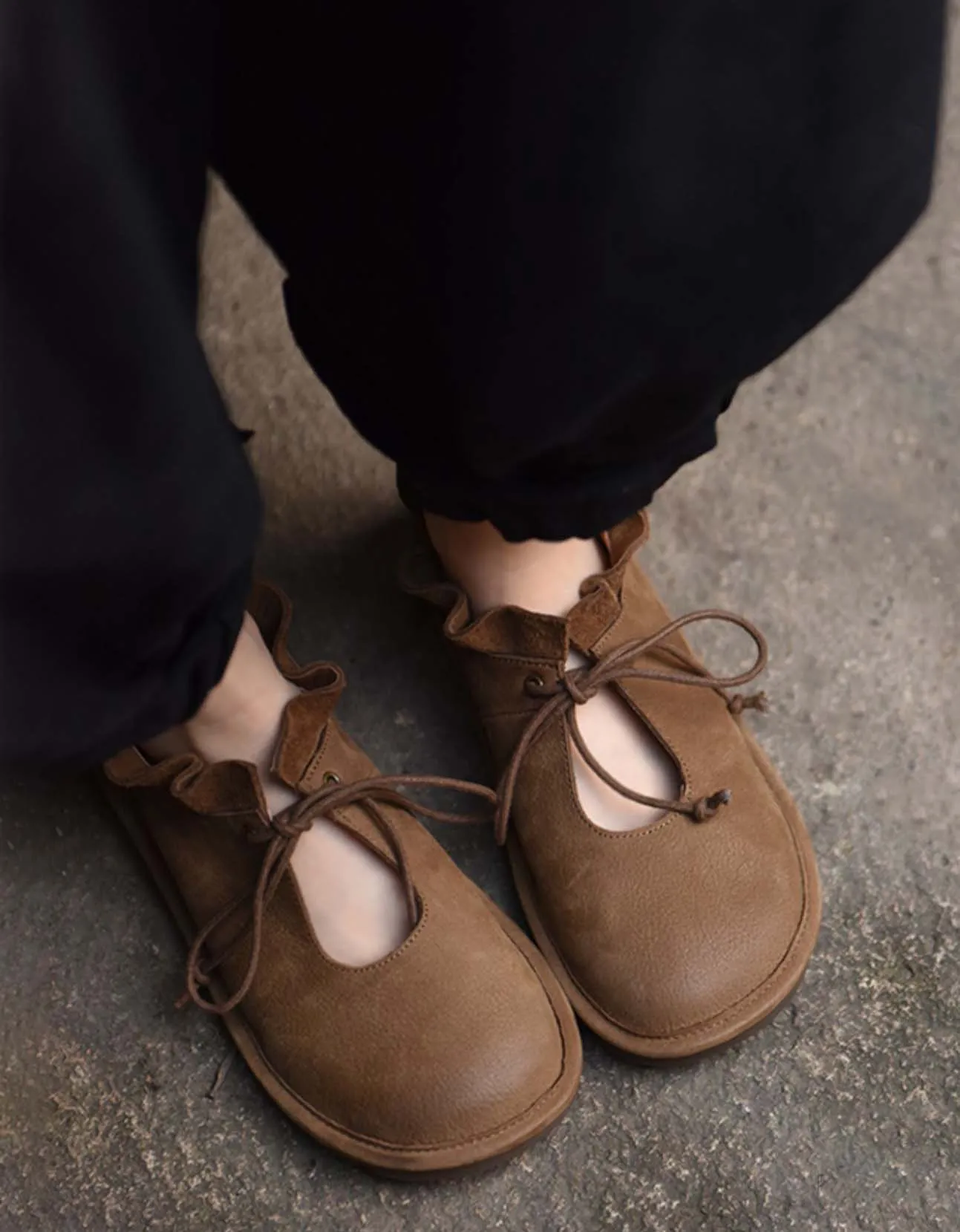 Ankle Lace-up Handmade Soft Leather Flats