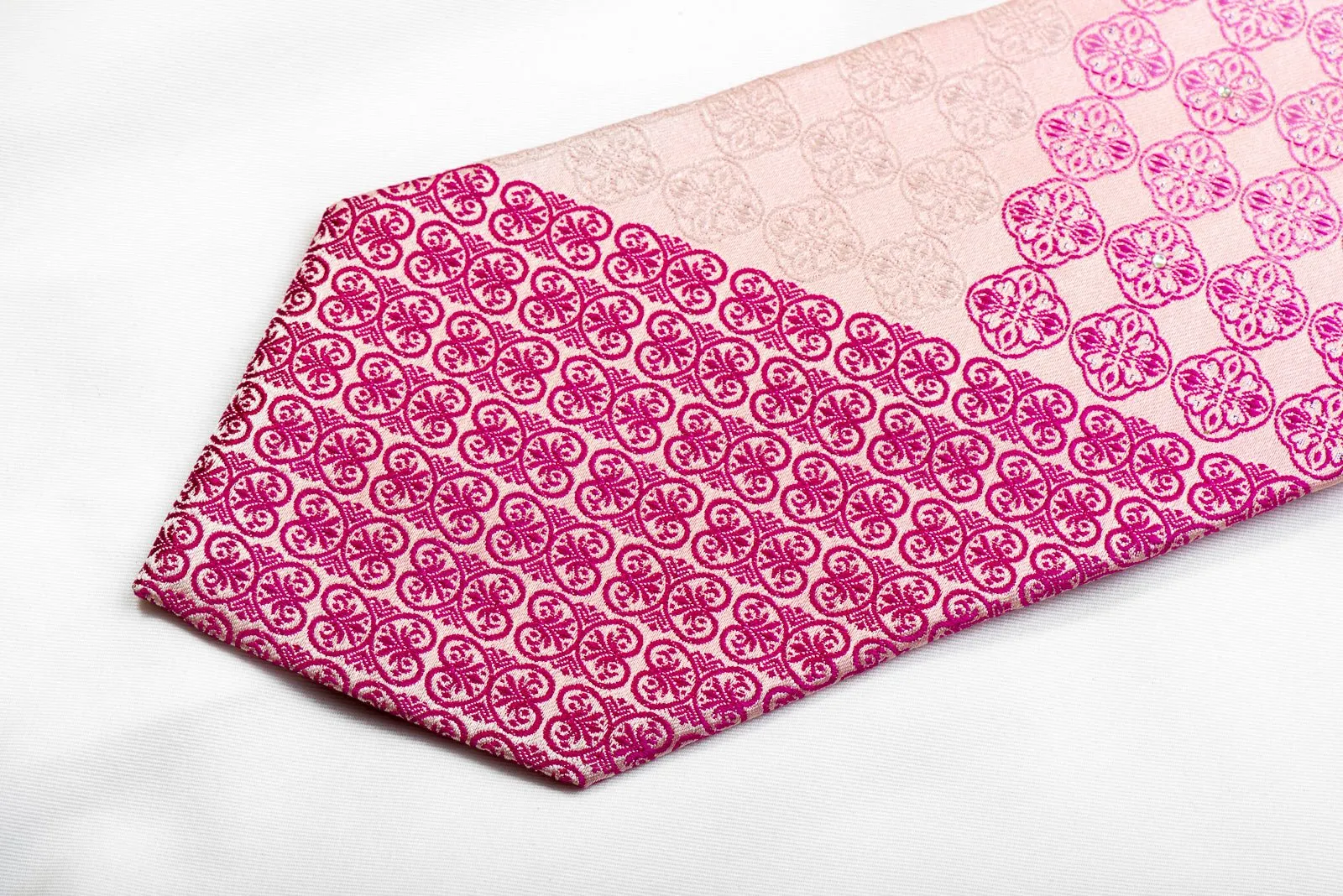Avalon Rhinestone Silk Necktie Purple Cartouche On Pink With Sparkles