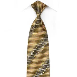 Avolio Men's Crystal Rhinestone Silk Tie Yellow Black Gray Checkered With Gold Sparkles