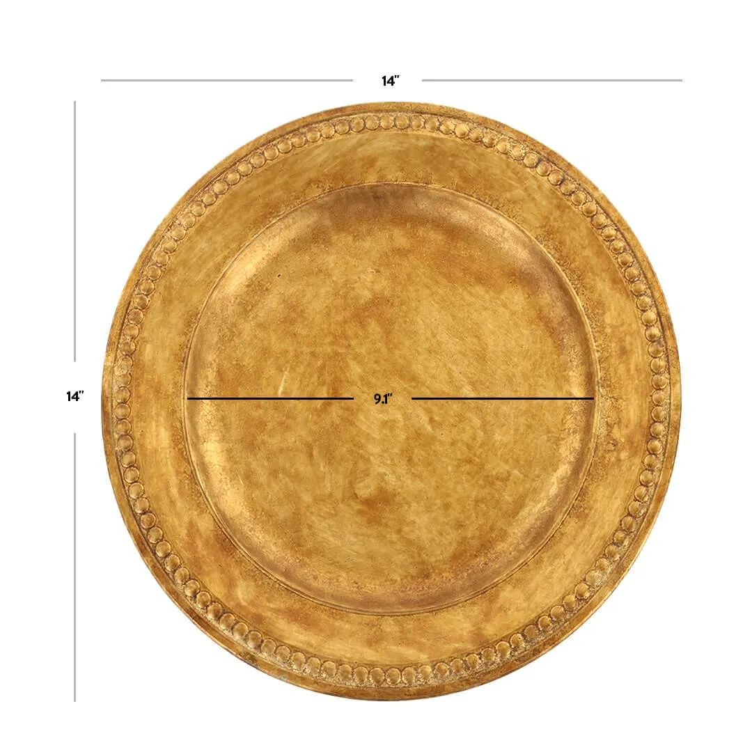 Beaded Antique Gold Gilt Charger Plates