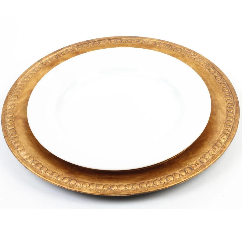 Beaded Antique Gold Gilt Charger Plates