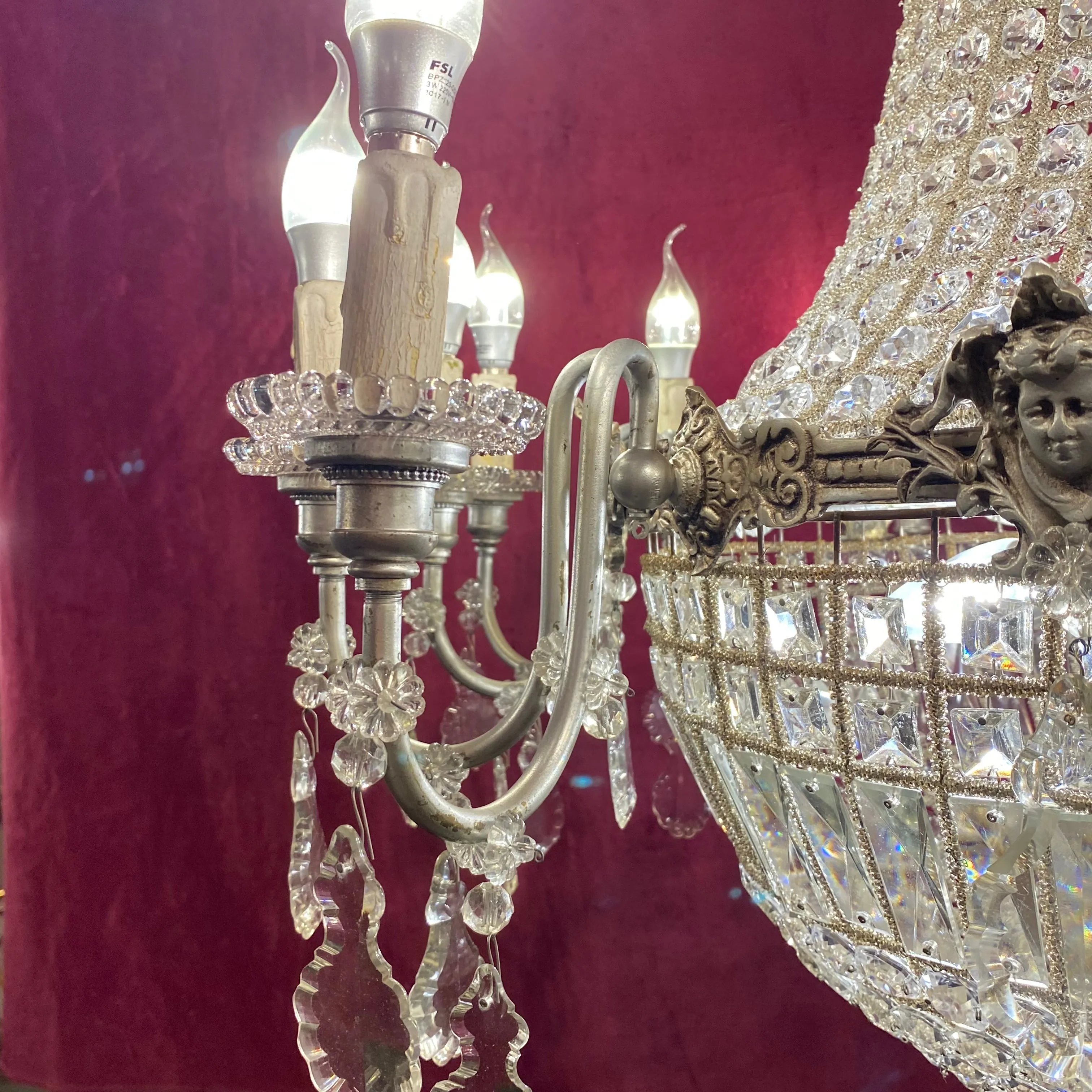 Beautiful Antique Crystal Neoclassical Chandelier