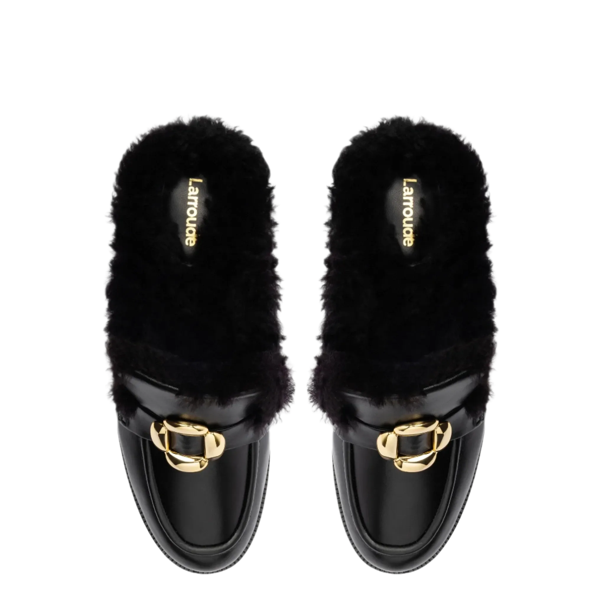 Bobbie Mule In Black Leather and Black Shearling Larroudé