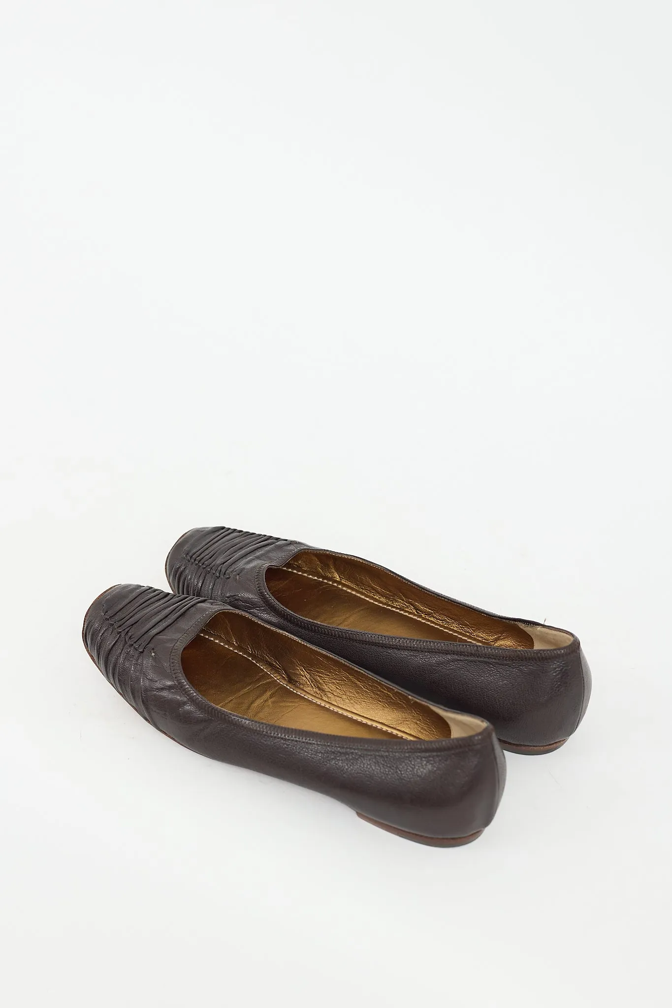Brown Leather Ruched Flat