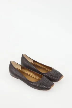 Brown Leather Ruched Flat