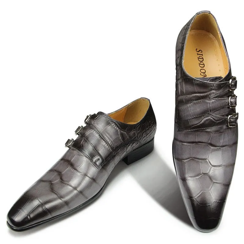CrocoChic Genuine Leather Monkstrap Dress Shoes