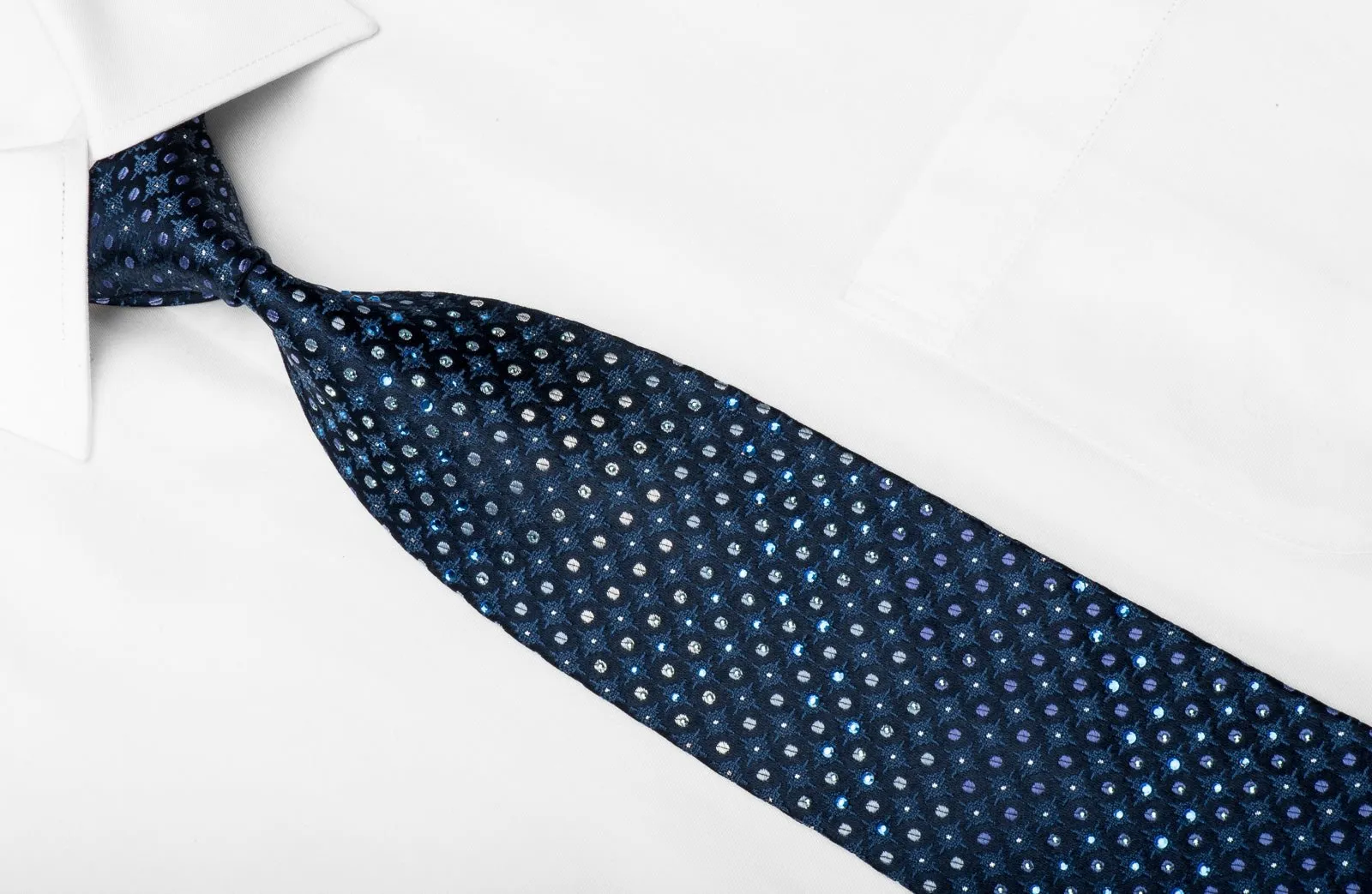 Daniel Hechter Mens Crystal Rhinestone Silk Tie Geometric On Blue With Silver Sparkles
