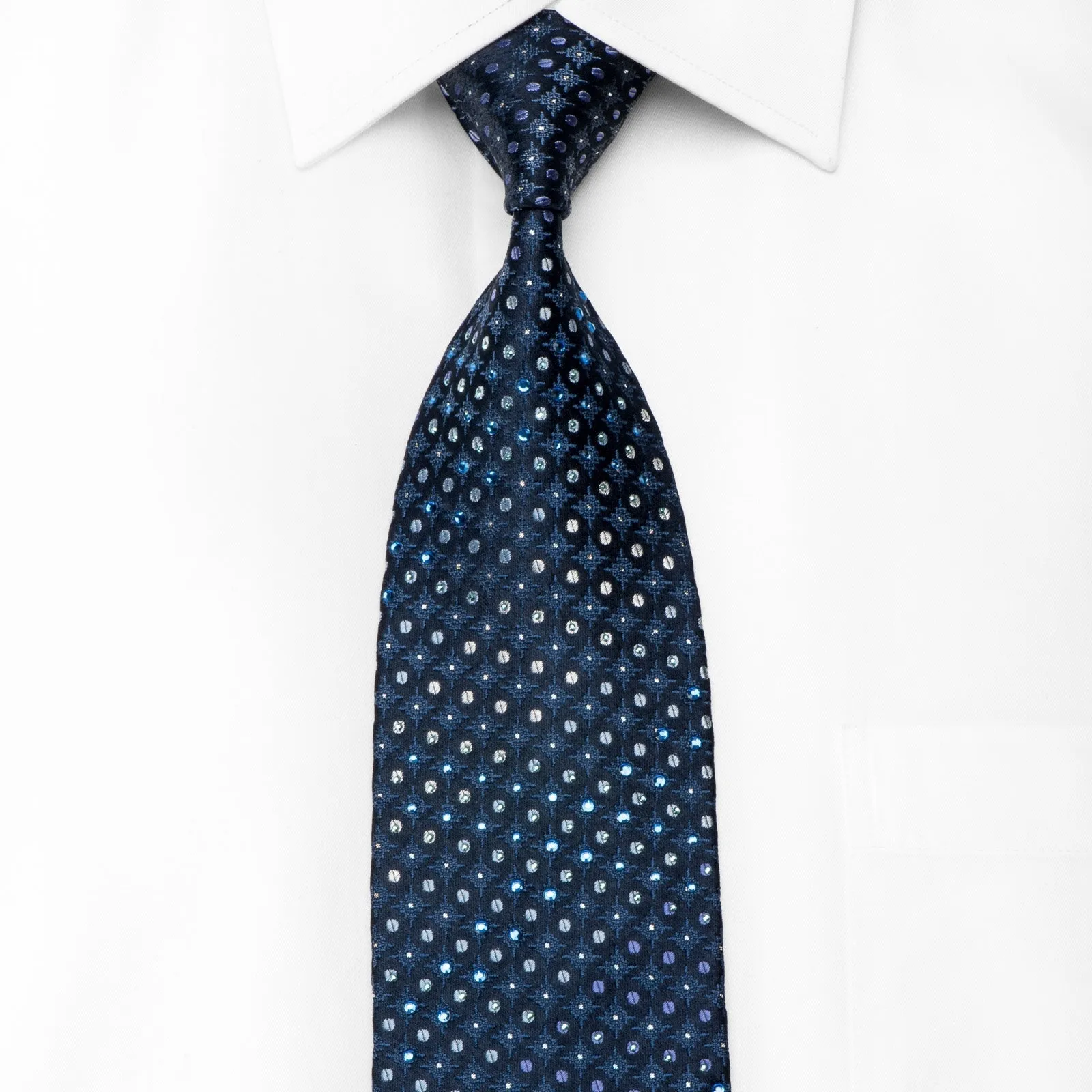 Daniel Hechter Mens Crystal Rhinestone Silk Tie Geometric On Blue With Silver Sparkles