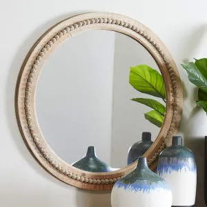 Distressed Beaded Round Wall Mirror