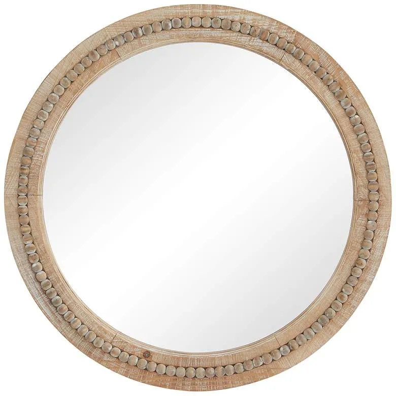 Distressed Beaded Round Wall Mirror