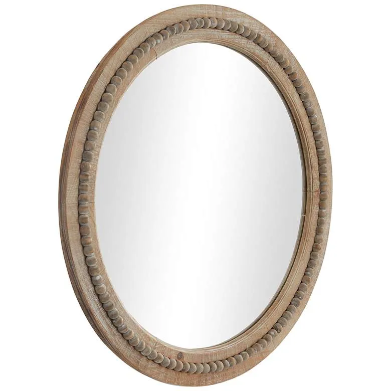 Distressed Beaded Round Wall Mirror