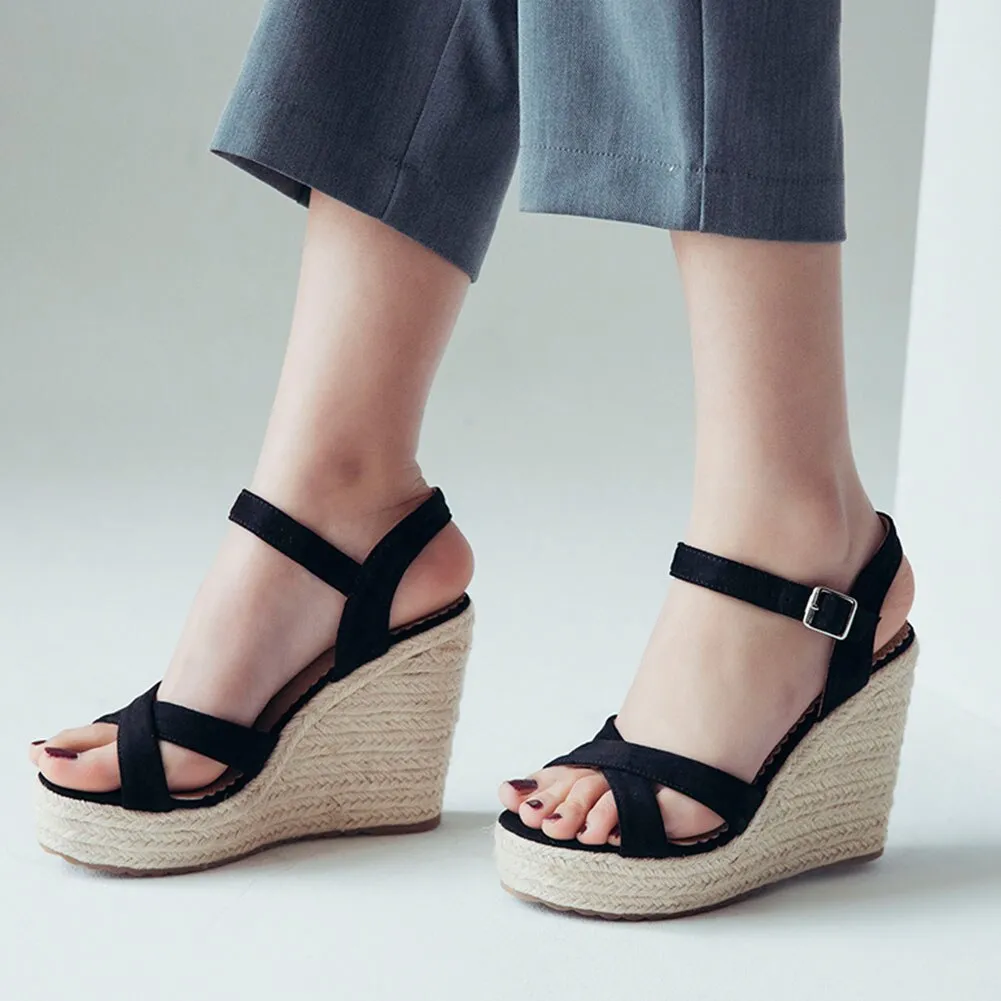 Doratasia 2020 dropship big size 43 leisure straw platform wedges high heels ankle-strap women sandals female summer shoes woman