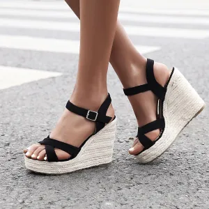 Doratasia 2020 dropship big size 43 leisure straw platform wedges high heels ankle-strap women sandals female summer shoes woman