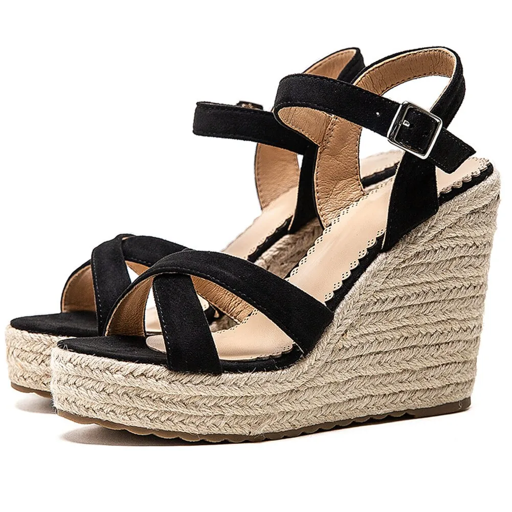 Doratasia 2020 dropship big size 43 leisure straw platform wedges high heels ankle-strap women sandals female summer shoes woman