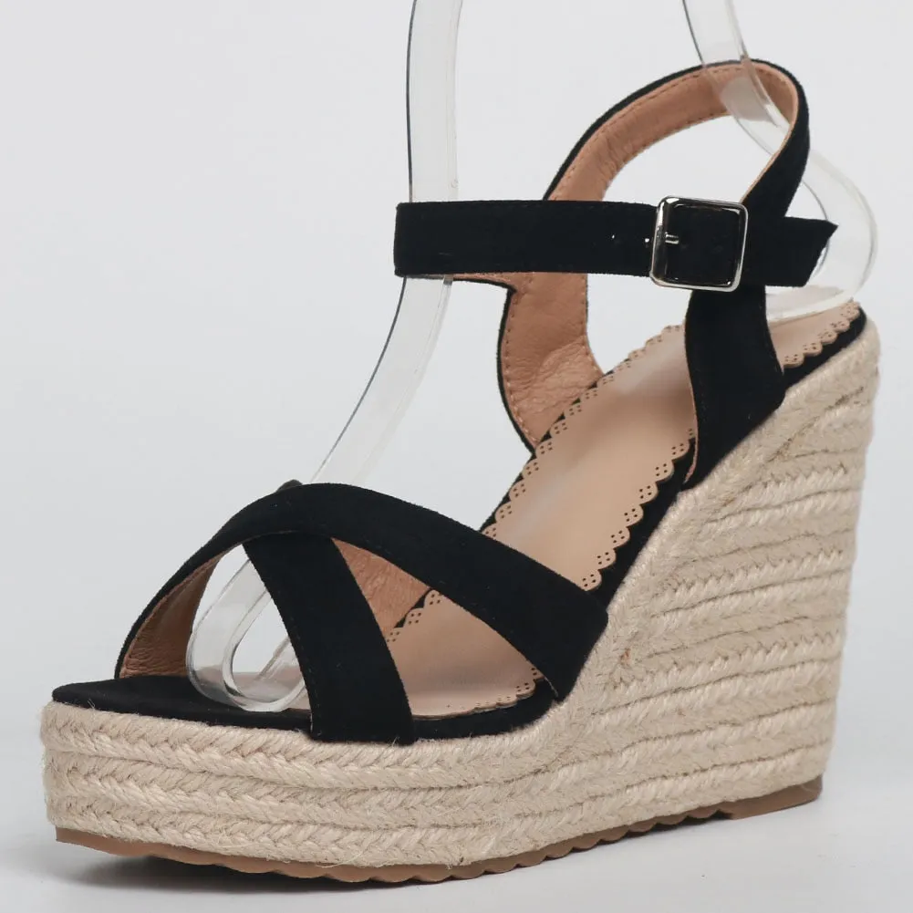 Doratasia 2020 dropship big size 43 leisure straw platform wedges high heels ankle-strap women sandals female summer shoes woman