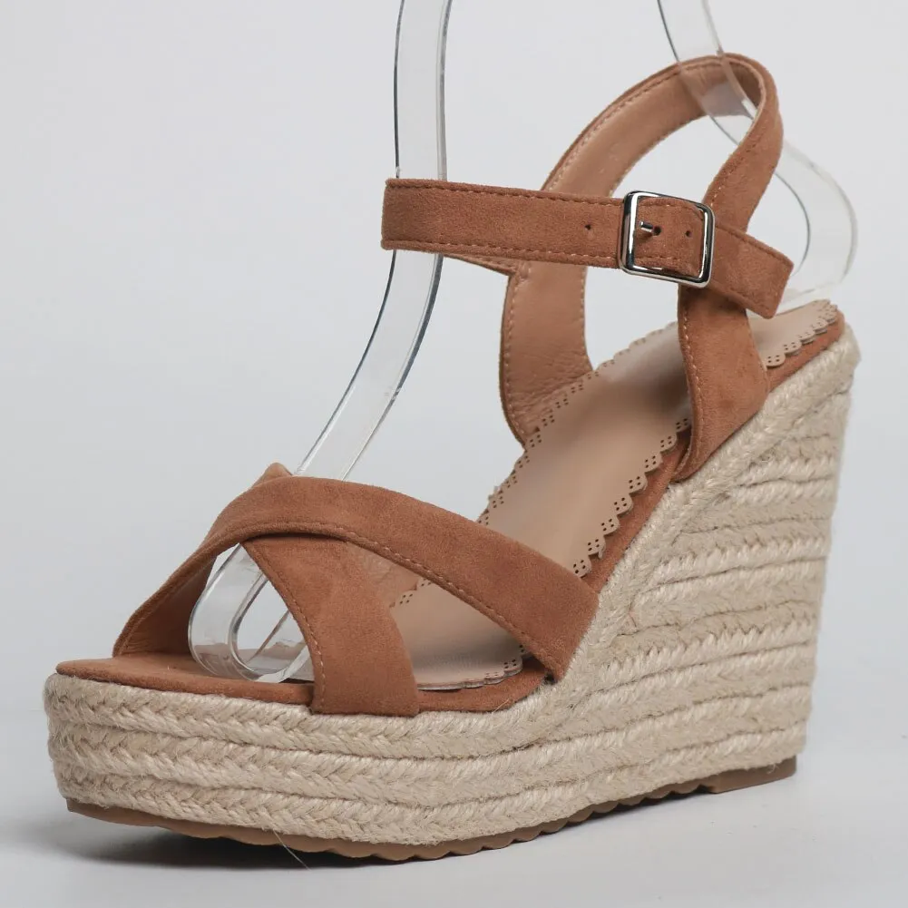 Doratasia 2020 dropship big size 43 leisure straw platform wedges high heels ankle-strap women sandals female summer shoes woman