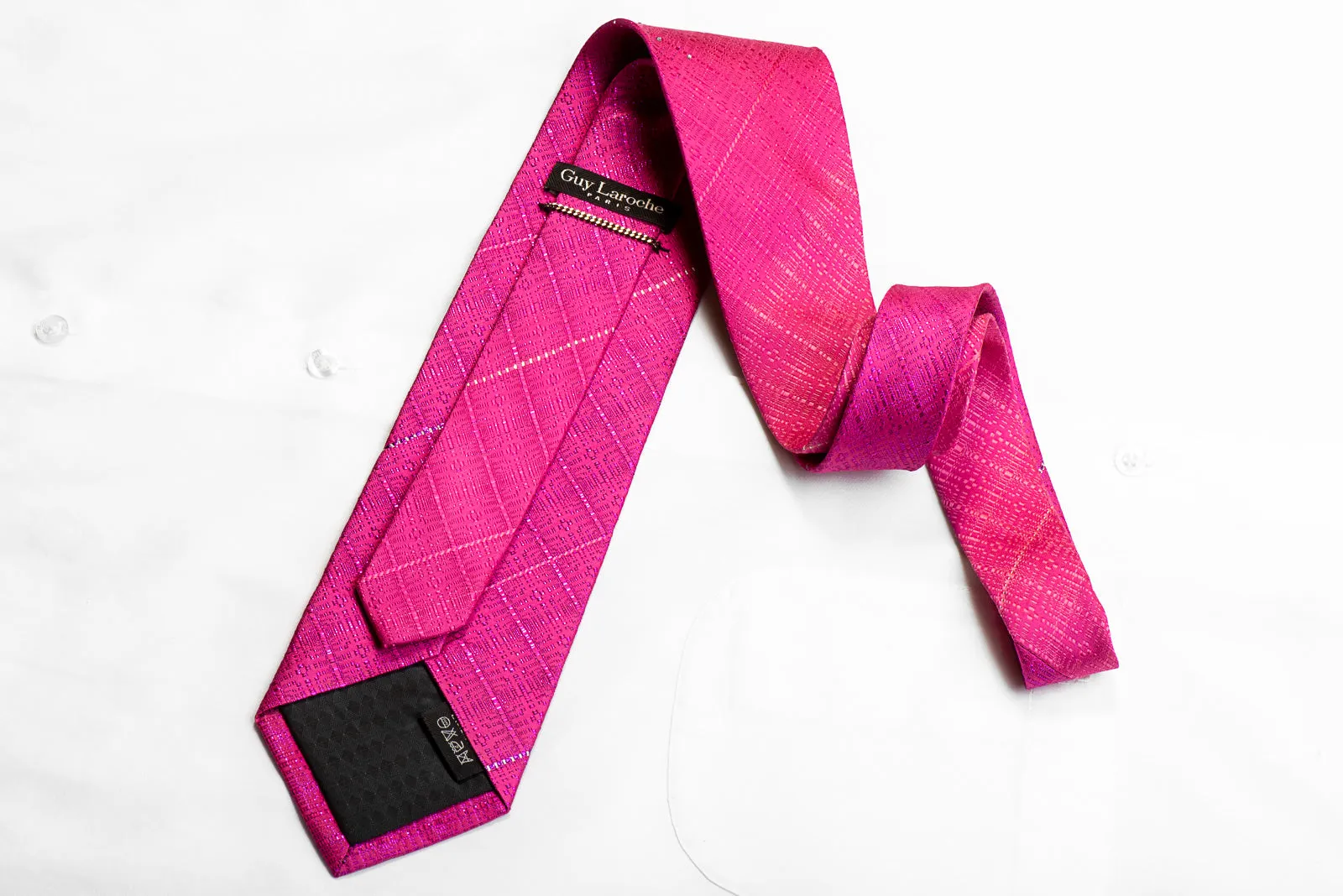 Guy Laroche Rhinestone Silk Necktie Striped On Pink With Purple Sparkles