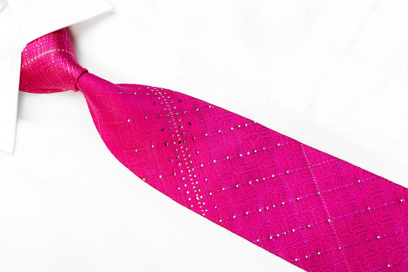 Guy Laroche Rhinestone Silk Necktie Striped On Pink With Purple Sparkles