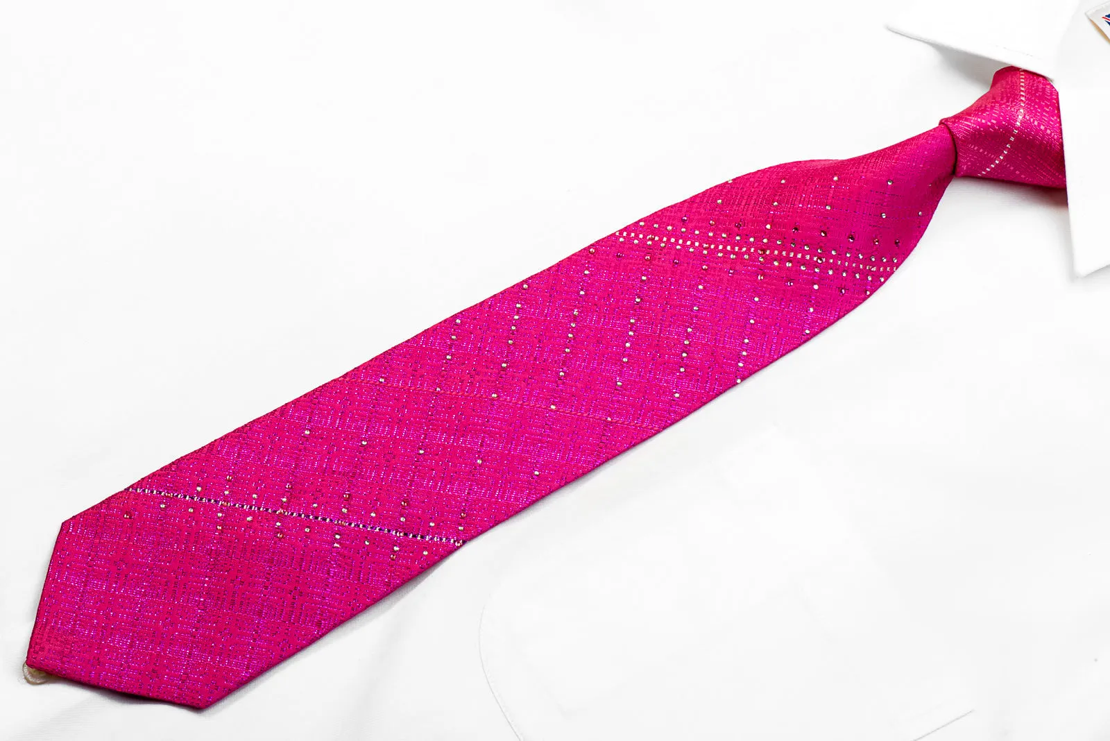 Guy Laroche Rhinestone Silk Necktie Striped On Pink With Purple Sparkles