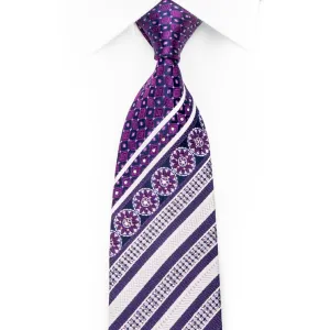 Indian Homme Rhinestone Silk Necktie Silver Striped On Purple With Sparkles