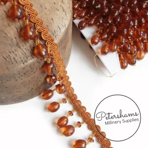 Large Oval Beaded Fringe on Wavy Gimp Braid Trim - 1m