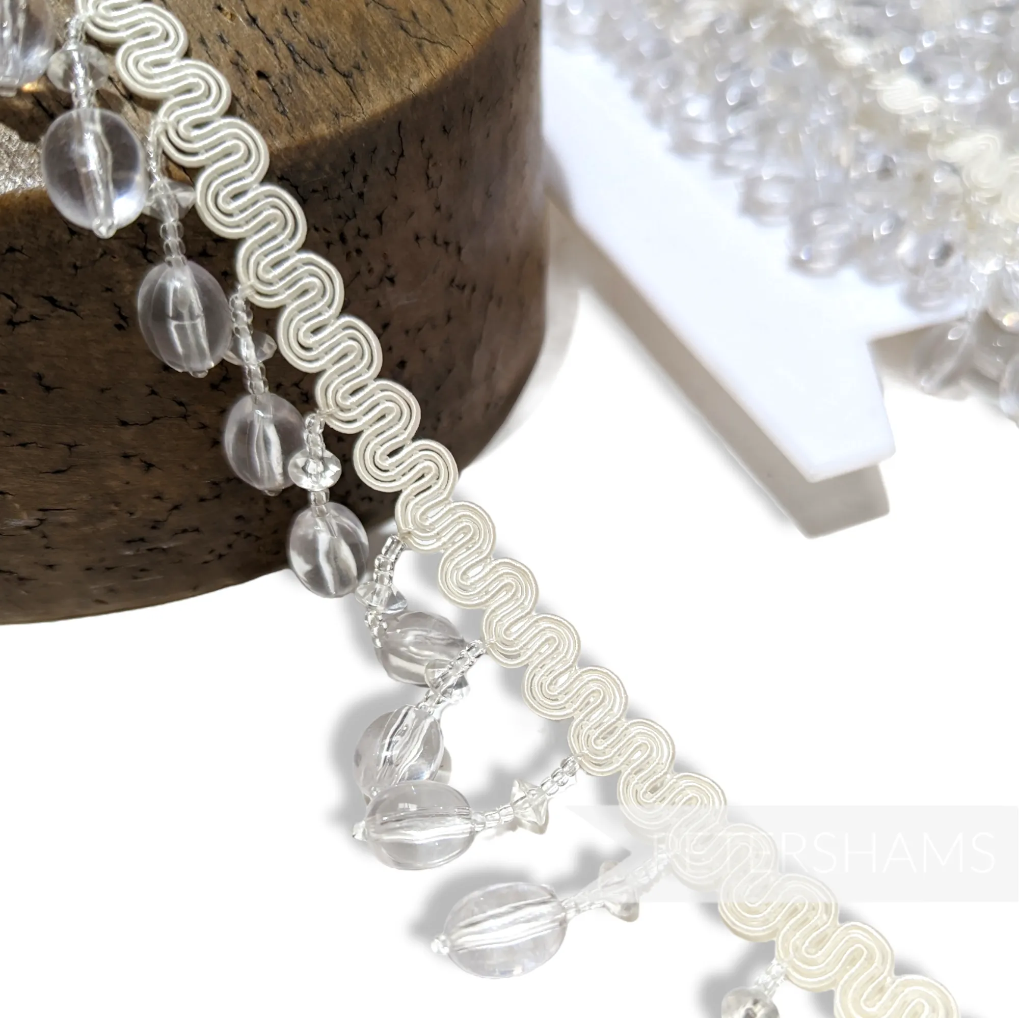 Large Oval Beaded Fringe on Wavy Gimp Braid Trim - 1m