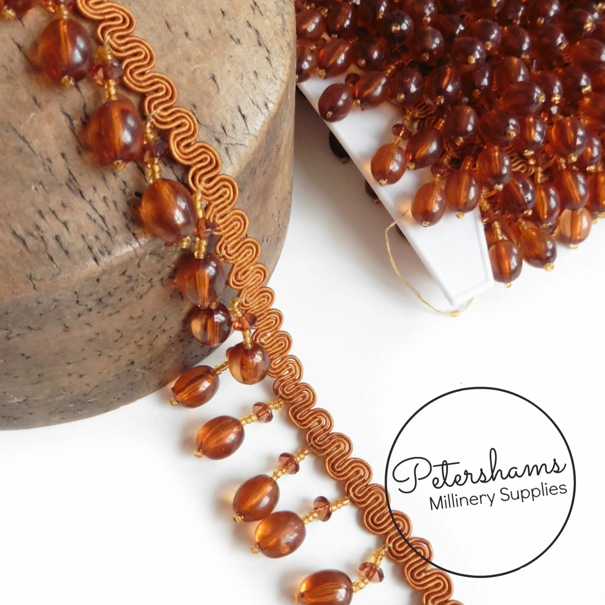 Large Oval Beaded Fringe on Wavy Gimp Braid Trim - 1m