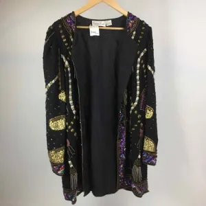 Lawrence Kazar Size XL Black/Multi Vintage Beaded Ornate Jacket