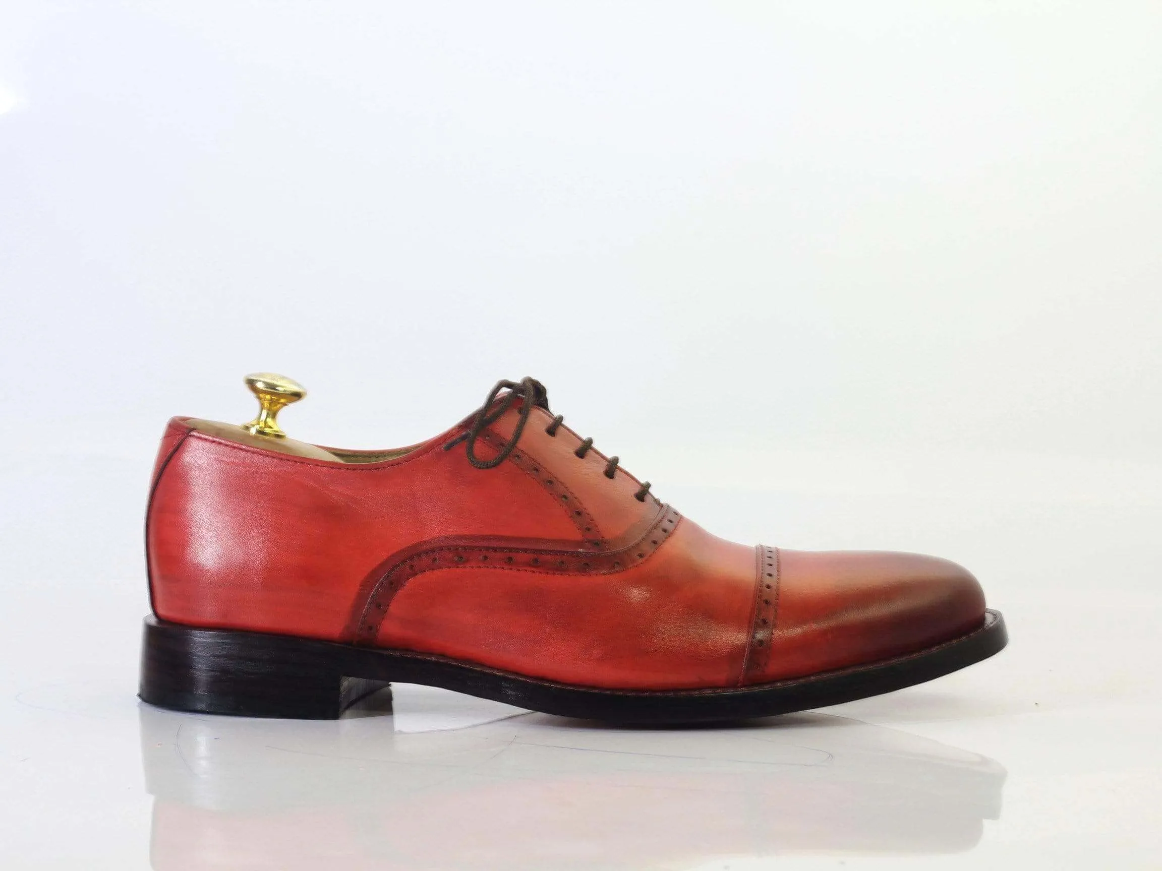 Men's Pink Cap Toe Lace Up Leather Shoe