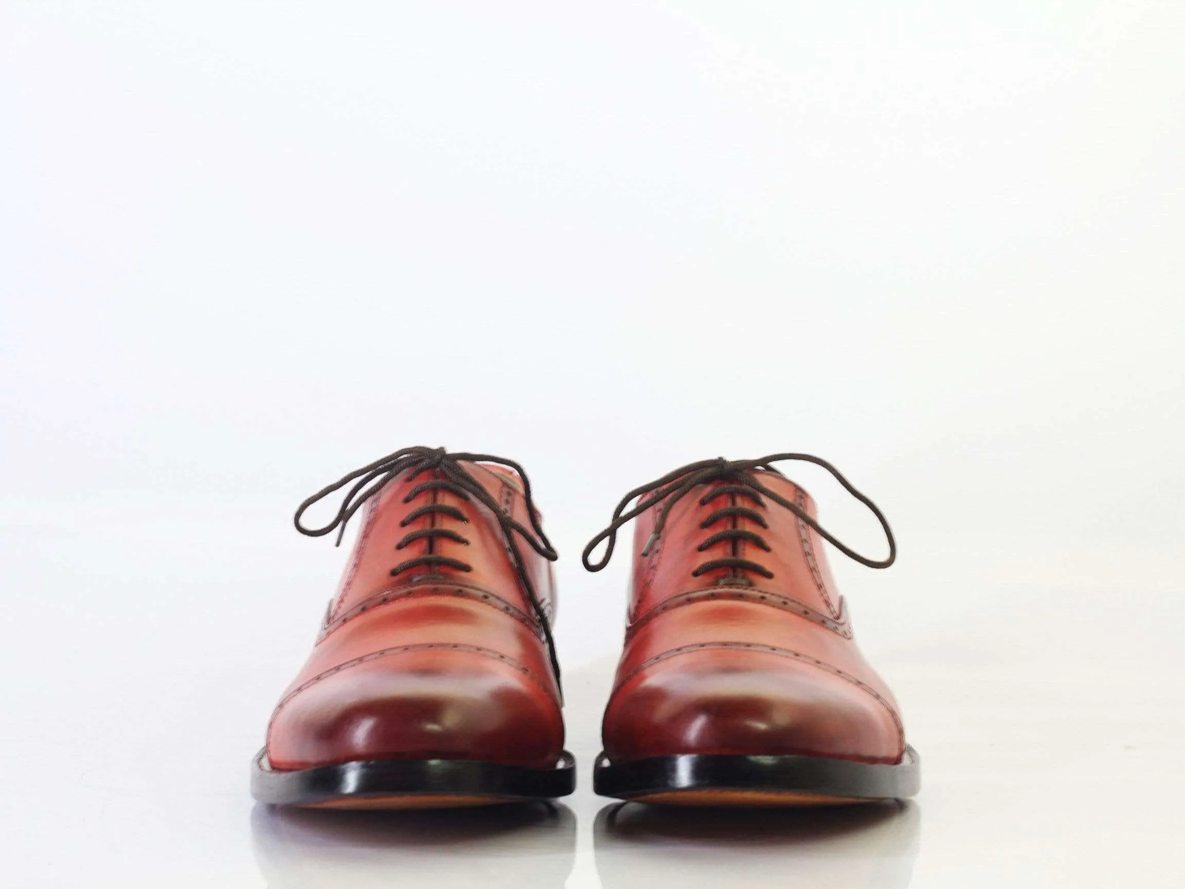 Men's Pink Cap Toe Lace Up Leather Shoe