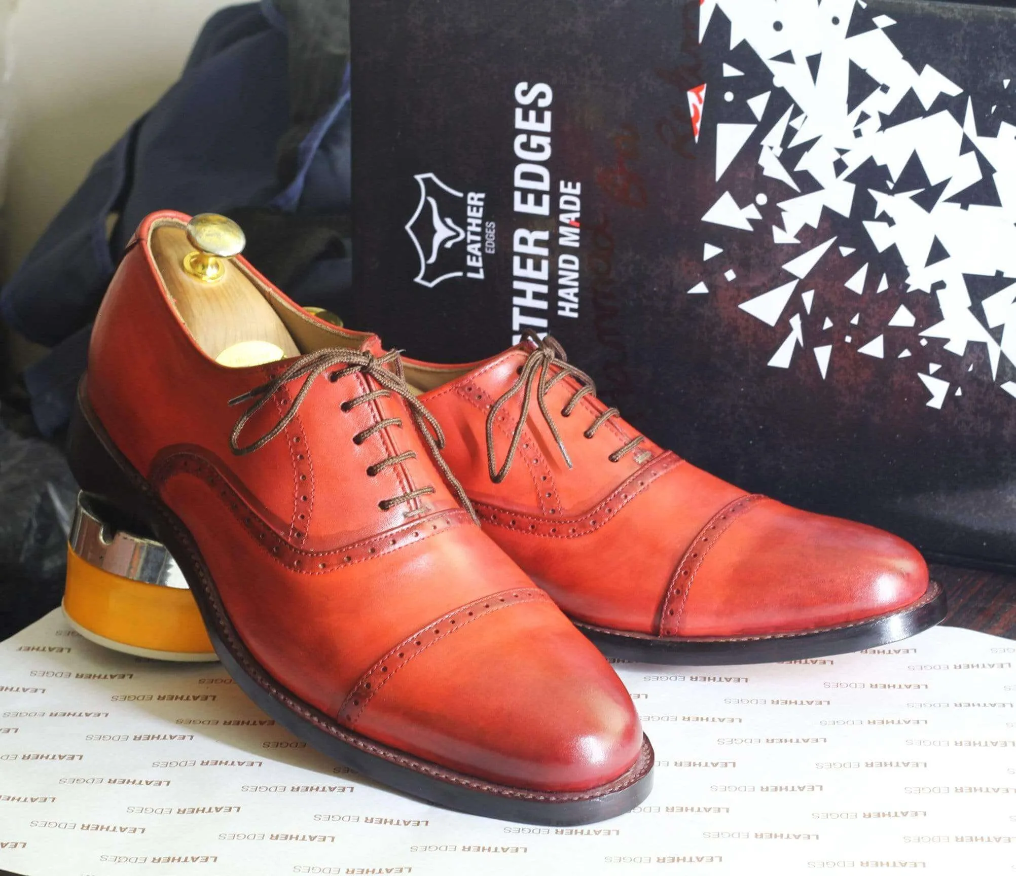 Men's Pink Cap Toe Lace Up Leather Shoe