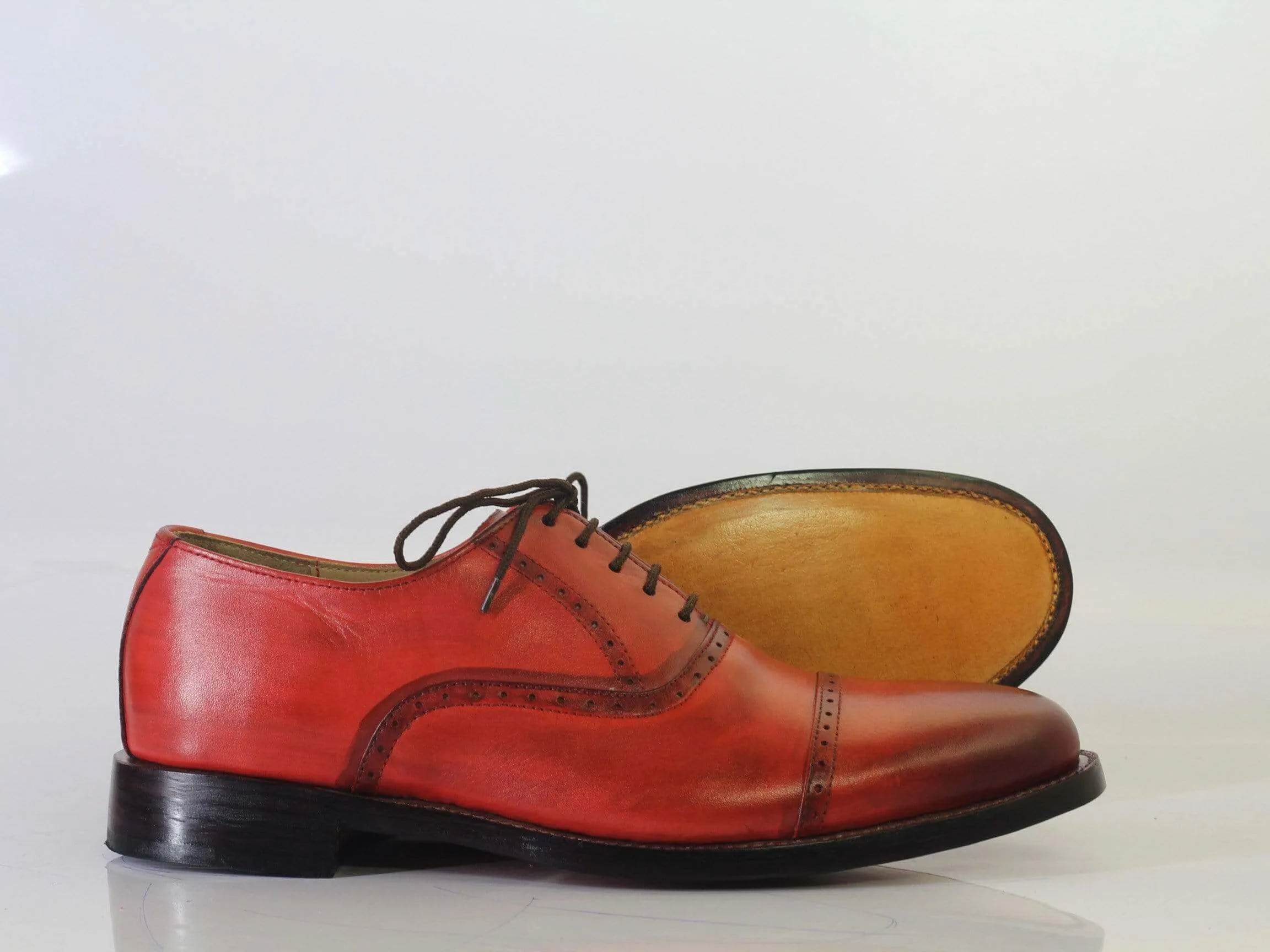 Men's Pink Cap Toe Lace Up Leather Shoe