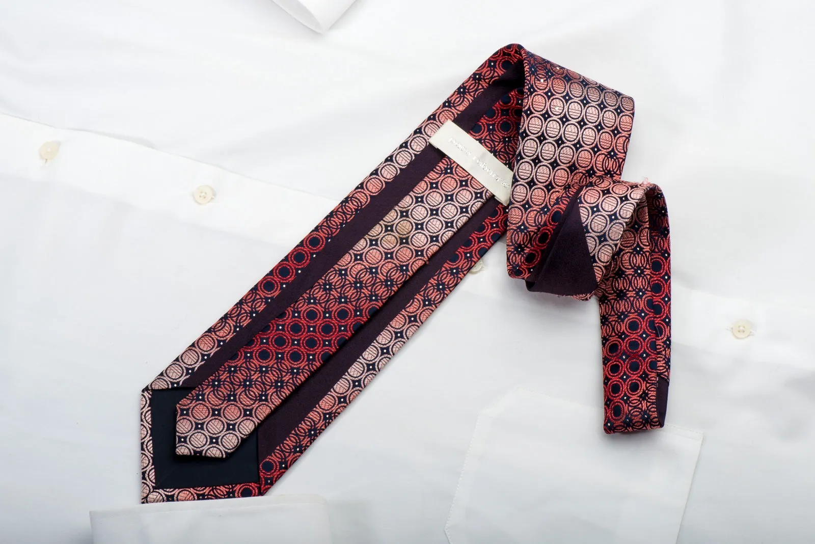 Men's Rhinestone Necktie Burgundy Geometric Circles On Navy With Sparkles