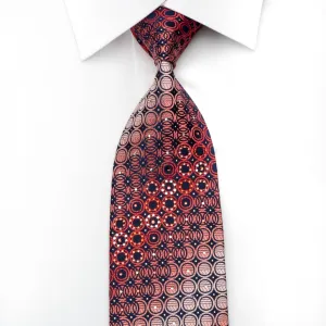 Men's Rhinestone Necktie Burgundy Geometric Circles On Navy With Sparkles