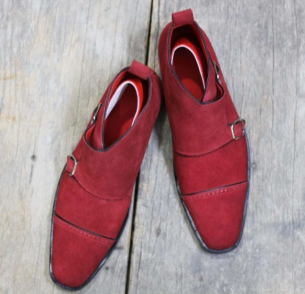 Men's Two Tone Double Monk Leather Suede Shoes