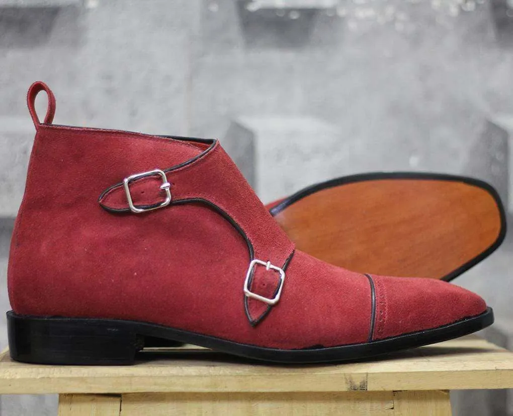 Men's Two Tone Double Monk Leather Suede Shoes