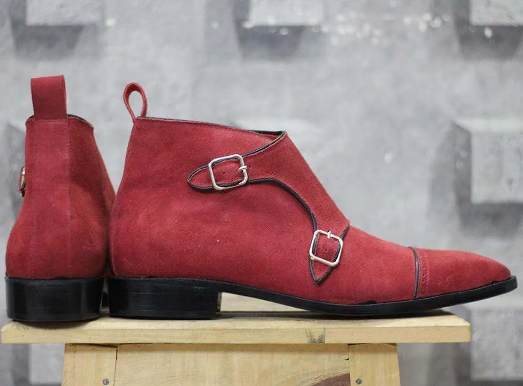 Men's Two Tone Double Monk Leather Suede Shoes